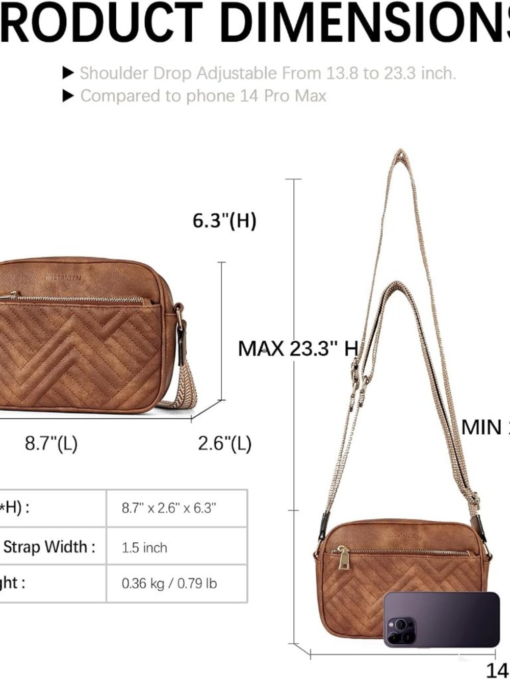 Quilted Crossbody Bags for Women Vegan Leather Purses Shoulder Handbags with Wid - Picture 3 of 8